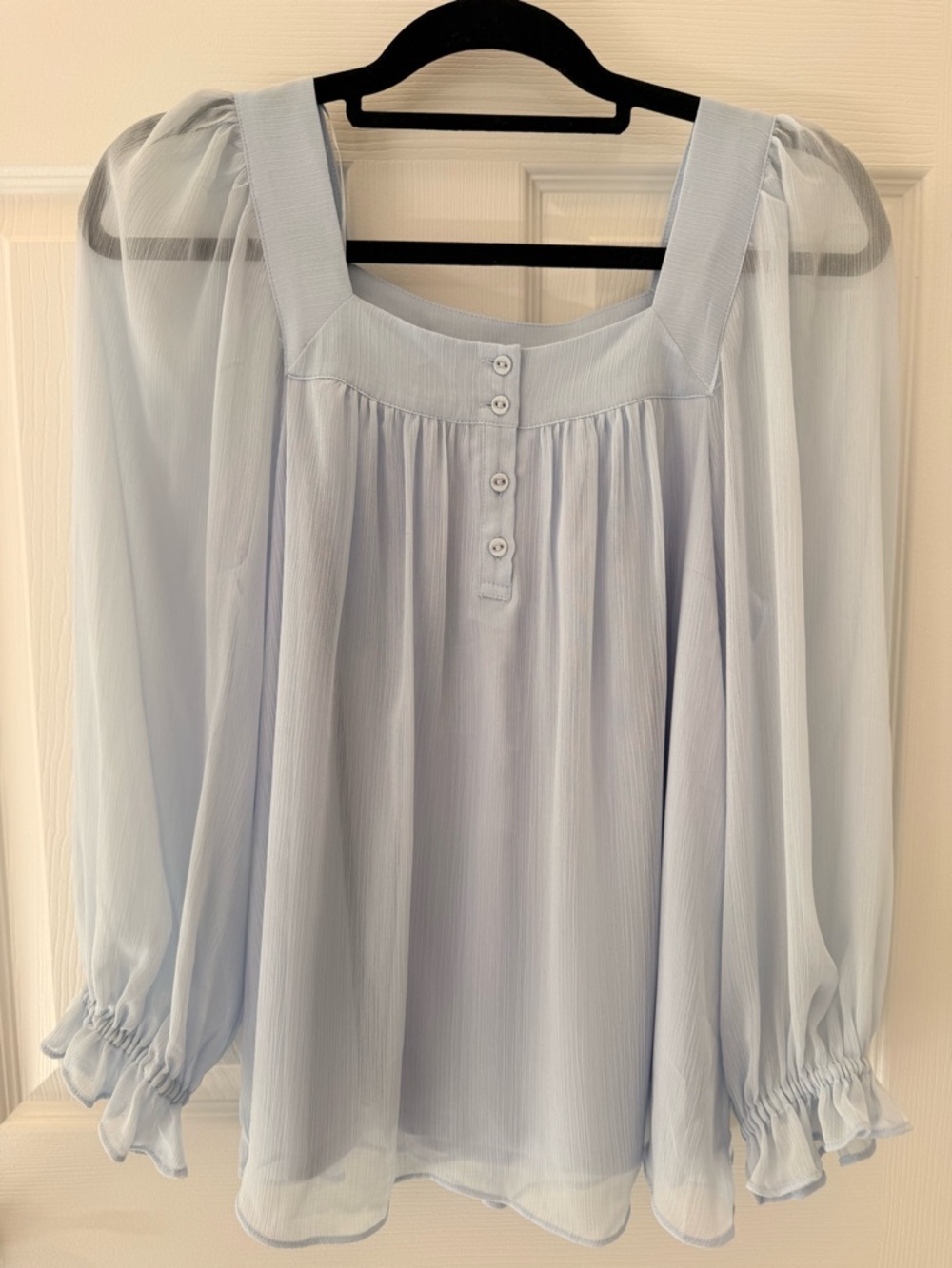Light Blue Women's Peasant Blouse - Elegant Square Neck